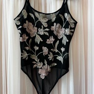 Express Black Floral Bodysuit